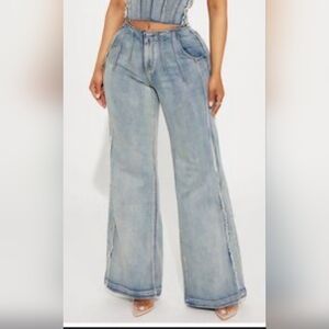 Fashion Nova Women's Light Blue Flare Leg Jeans